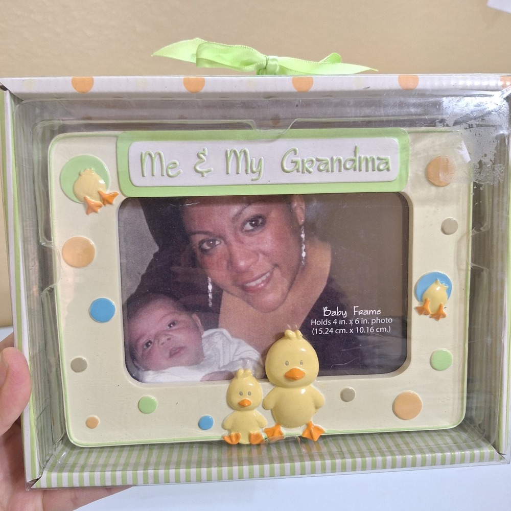 Me & Grandma Chatterbox Frame New Ceramic‎ 4" by 6"  Vintage Duck Yellow Beach